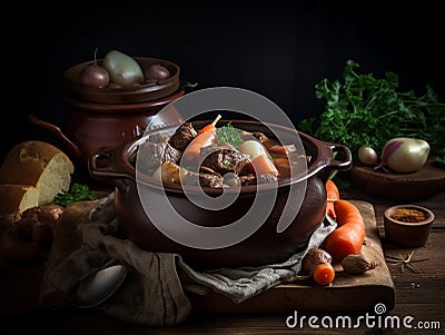 vegetable stew with meat, potatoes, carrots Stock Photo