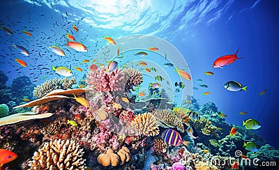 Ai generative. Tropical coral reef with colored coral fish Stock Photo