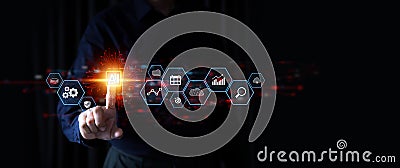 AI generative learning or artificial intelligence brain system for global cyber digital transformation technology ideas or Use Ai Stock Photo