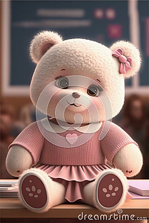 Cute white teddybear in a pink dress, ai generated illustration Cartoon Illustration