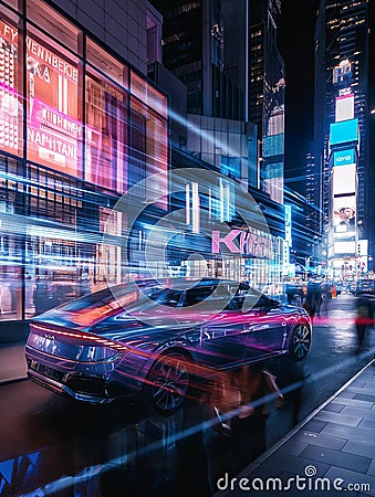 AI Generative photo of Self-driving car navigating through a cityscape Stock Photo