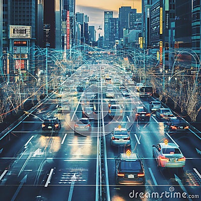 AI Generative photo of Self-driving car navigating through a cityscape Stock Photo