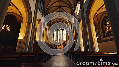 AI generative photography, interior design images of Christian churches, Gothic style cathedrals, ancient Europe. Stock Photo