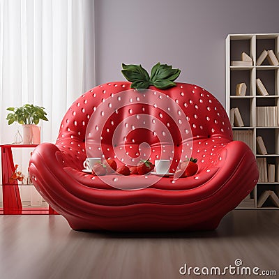 AI generative photography Spherical giant sumptuous luxury Strawberry sofa Stock Photo