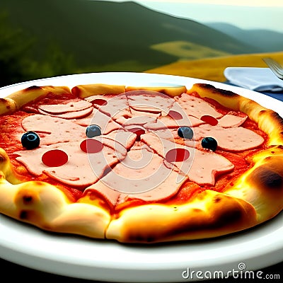 Ai generative Pizza plate with a natural background.Ai generative Pizza plate with natural background Stock Photo