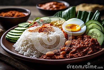 Ai Generative Rice with curry paste and fried egg, Thai traditional food Stock Photo