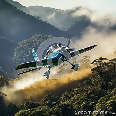 Aerial Crop Spraying in South American Highlands AI-generated Stock Photo