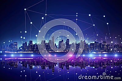 Ai generative. Smart city and abstract dot point connect Stock Photo