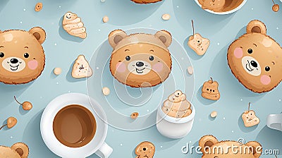 AI generative Teddy bear cookies seemless pattern design pastel color background Stock Photo