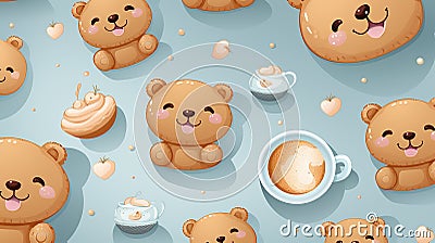 AI generative Teddy bear cookies seemless pattern design pastel color background Stock Photo