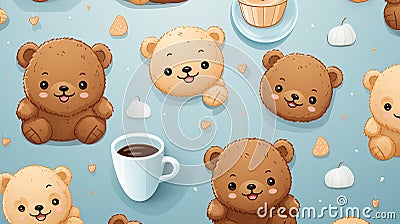AI generative Teddy bear cookies seemless pattern design pastel color background Stock Photo