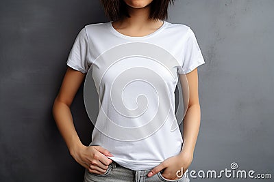 Ai generative. Woman wearing blank white t-shirt Stock Photo