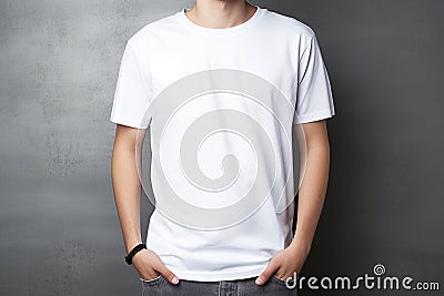 Ai generative. Young man wearing blank white t-shirt Stock Photo