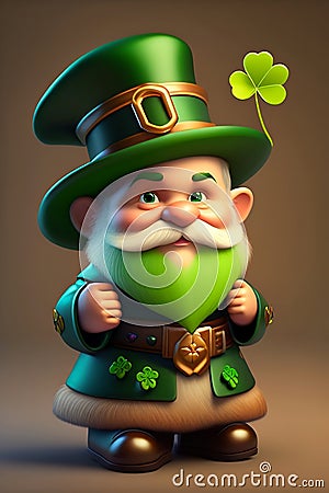 ai generator, artificial intelligence, neural network image. St. Patrick's Day. A leprechaun in a green hat with a clover. Stock Photo