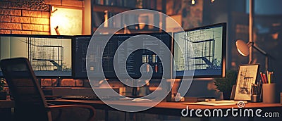 AI generator image of 3D blueprint of an architectural structure Stock Photo