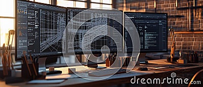 AI generator image of 3D blueprint of an architectural structure Stock Photo