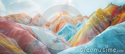 AI generator image of Walking on top of a colorful mountain Gradient Transition Lines ,stone lithography,minimalism wide view, Stock Photo