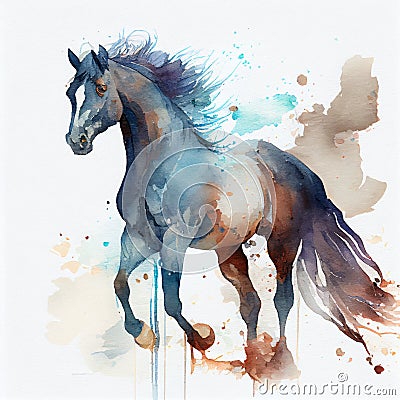 AI Genereted Watercolor stallion colorful on a white Background Stock Photo