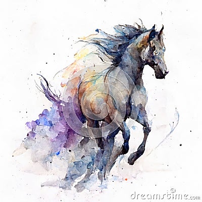 AI Genereted Watercolor stallion colorful on a white Background Stock Photo