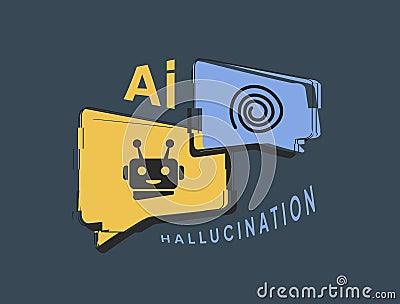 AI Hallucination concept. LLM misinterprets, AI errors. Illustrating Artificial Intelligence and Big Data Hallucination Vector Illustration