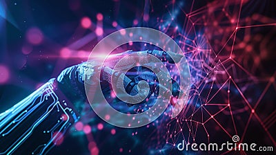AI hand manipulating digital data streams futuristic tech background with brainlike patterns Stock Photo