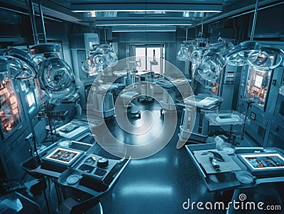 AI hospital with robots assisting doctors and nurses Stock Photo