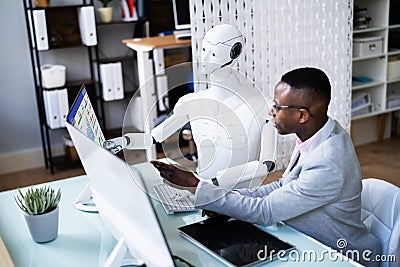 AI Humanoid Advisor Robot Looking Stock Photo