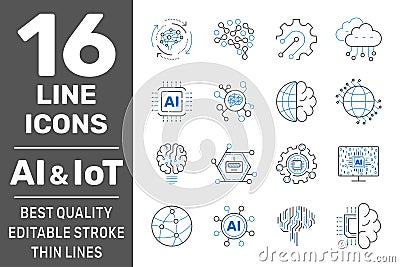 AI, IIot, Iot, cloud computing, cognitive computing industry 4.0 icons set. Cyber Physical Systems concept of industry 4.0 and AI Stock Photo