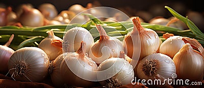 AI illustration of a closeup of a pile of onions. Cartoon Illustration