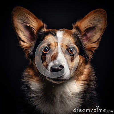AI illustration of a closeup portrait of an alert and attentive canine with pricked ears. Cartoon Illustration