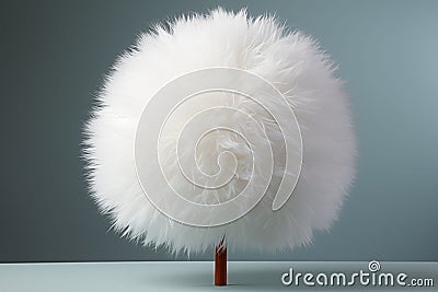 AI illustration of a large, white, fluffy ball on a small brown stick. Cartoon Illustration