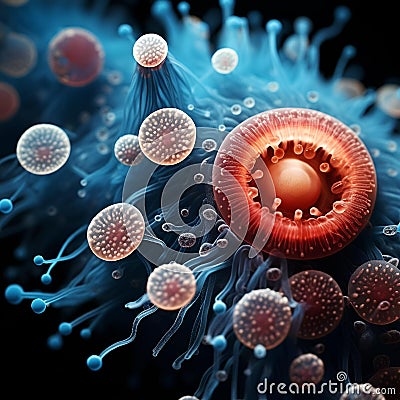 AI illustration of a microscopic image of protozoa. Cartoon Illustration