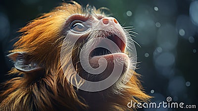 An AI illustration of a monkey sticking its head out to the sky while it's teeth open Cartoon Illustration