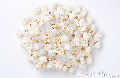 AI illustration of a pile of white popcorn kernels on a white background. Cartoon Illustration