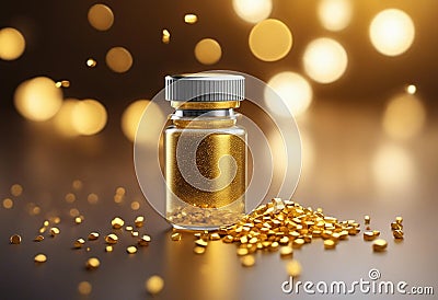 AI illustration of a small glass bottle filled with golden pieces Cartoon Illustration