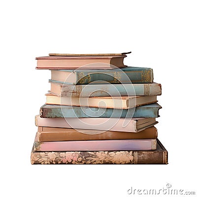 AI illustration of a stack of pastel vintage books isolated on a white background Cartoon Illustration