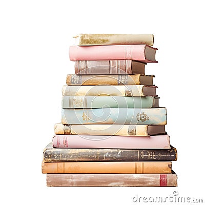 AI illustration of a stack of pastel vintage books isolated on a white background Cartoon Illustration