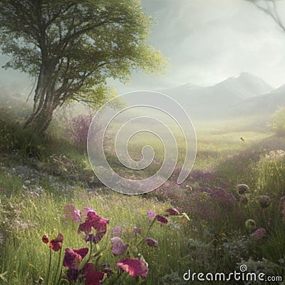 AI Illustration of Sweetpeas in a valley Stock Photo