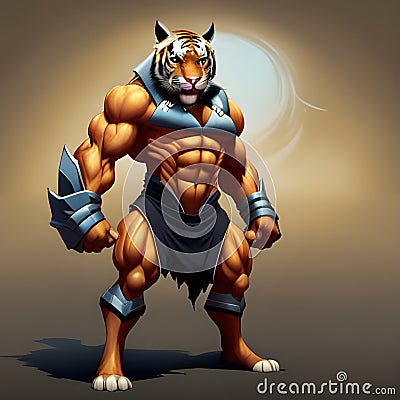 AI illustration of tiger as boduybuilder showing fitness power agression and anger Stock Photo