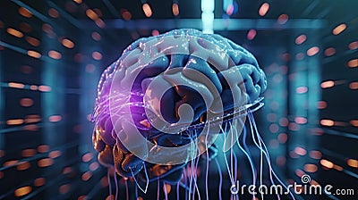 MRI Brain Scan Technology in Health and Medicine. AI Generative Cartoon Illustration