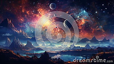 Ai image of a futuristic landscape, life on another planet Stock Photo