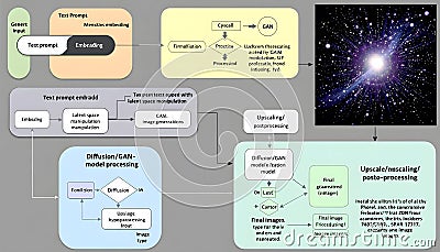 AI Image Generation Pipeline: A Comprehensive Workflow from Text Prompt to Final Image Stock Photo