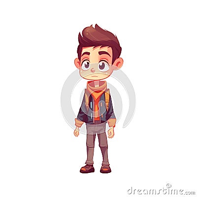 Ai Image Generative Cartoon boy standing with a depressed expression. Stock Photo