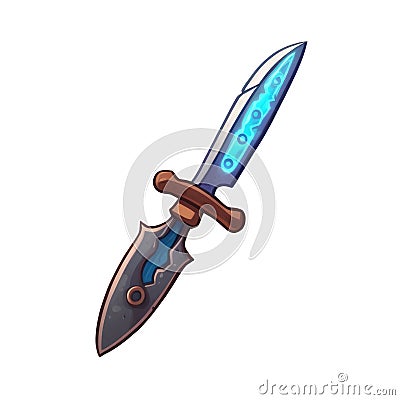 Ai Image Generative cartoon game wooden handle with a magical knife. Stock Photo