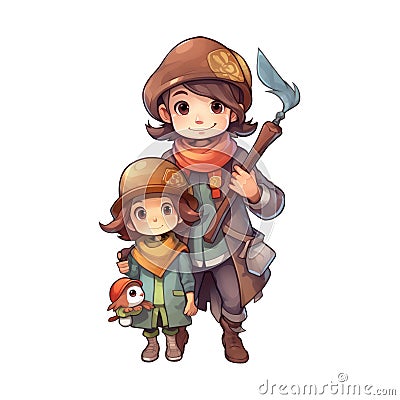 Ai Image Generative Little young pirate travelling cheerfully with his sister. Stock Photo