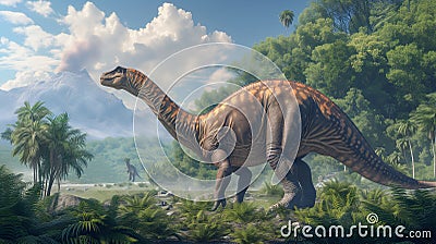 AI imagination of a Iguanodon dinosaur. AI generated Stock Photo