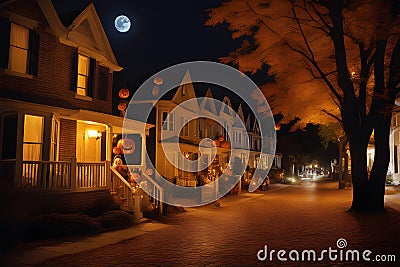 mid night street on halloween day generated by ai Stock Photo