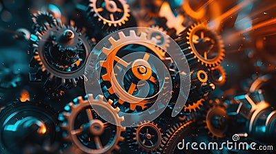 AI insights symbolized by an intricate clockwork of gears and cogs, each representing different data points and Stock Photo