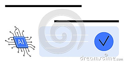AI Integration Verification Process with Check Mark Confirmation and Circuitry Elements Vector Illustration