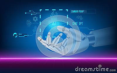 AI Learning and Artificial Intelligence concept with Assistant Robot create something, use the command prompt. Vector Illustration